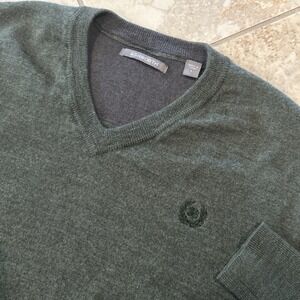 Ashworth Sweater Men's Large Green Wool Long Sleeve V Neck Pullover Golf Preppy